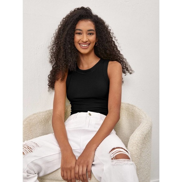 minimalist Solid Slim high neck Tank Top white - Picture 4 of 12